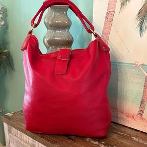 Classic Red Leather Hobo Shoulder Bag